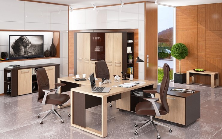 Кабинет руководителя ALTO с брифинг-приставкой, с низким и высокими шкафами в Сарапуле - изображение
