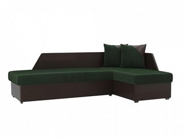 Угловой диван с оттоманкой Андора, Зеленый/Коричневый (велюр/экокожа) в Сарапуле