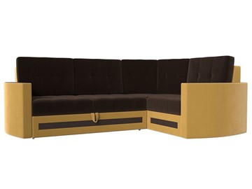 Угловой раскладной диван Белла, Коричневый/Желтый (Микровельвет) в Сарапуле