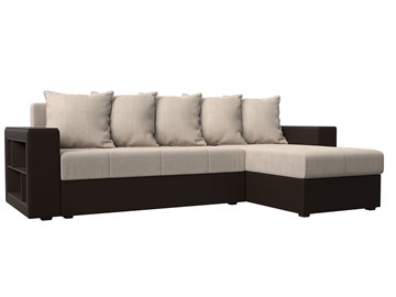 Угловой диван с оттоманкой Дубай Лайт, Бежевый/Коричневый (рогожка/экокожа) в Сарапуле