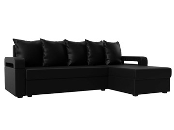 Угловой диван с оттоманкой Гермес Лайт, Черный (экокожа) в Глазове