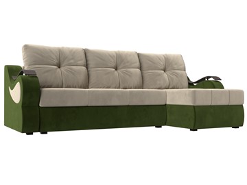 Угловой диван Меркурий, Бежевый/зеленый (вельвет) в Сарапуле