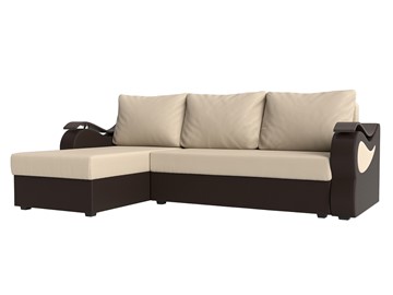 Угловой диван с оттоманкой Меркурий Лайт, Бежевый/Коричневый (экокожа) в Сарапуле