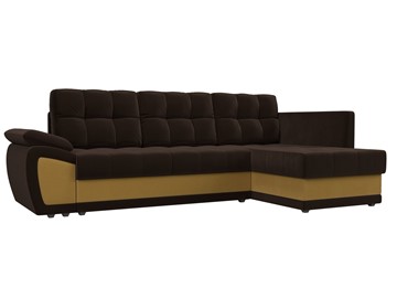 Угловой диван для гостиной Нэстор прайм, Коричневый/Желтый (микровельвет) в Сарапуле