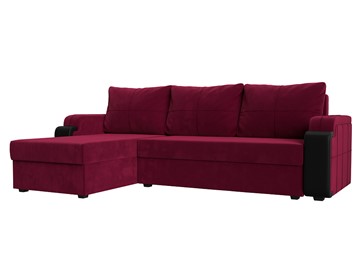 Угловой диван с оттоманкой Николь лайт, Бордовый/Черный (микровельвет/экокожа) в Сарапуле