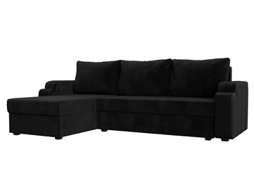 Угловой диван с оттоманкой Николь лайт, Черный/Черный (велюр/экокожа) в Сарапуле
