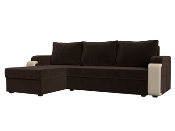Угловой диван с оттоманкой Николь лайт, Коричневый/Бежевый (микровельвет/экокожа) в Сарапуле