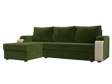 Угловой раскладной диван Николь лайт, Зеленый/Бежевый (микровельвет/экокожа) в Сарапуле