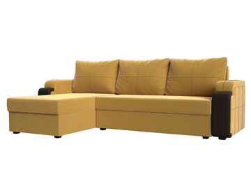 Угловой диван с оттоманкой Николь лайт, Желтый/Коричневый (микровельвет/экокожа) в Сарапуле