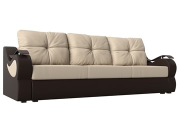 Прямой диван Меркурий еврокнижка, Бежевый/коричневый (экокожа) в Сарапуле