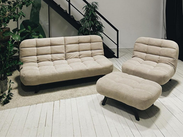 Комплект мебели Абри цвет бежевый диван + кресло +пуф пора металл в Сарапуле