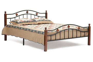 Кровать спальная AT-126 дерево гевея/металл, 160*200 см (Queen bed), красный дуб/черный в Глазове