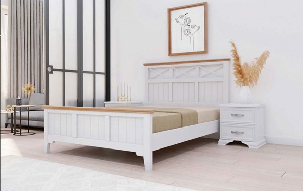 Кровать 2-спальная Грация-5 карниз сосна (Белый Античный) 160х200 в Сарапуле - изображение
