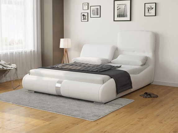 Кровать 2-х спальная Лукка 160х200, Экокожа (Белый) в Сарапуле - изображение