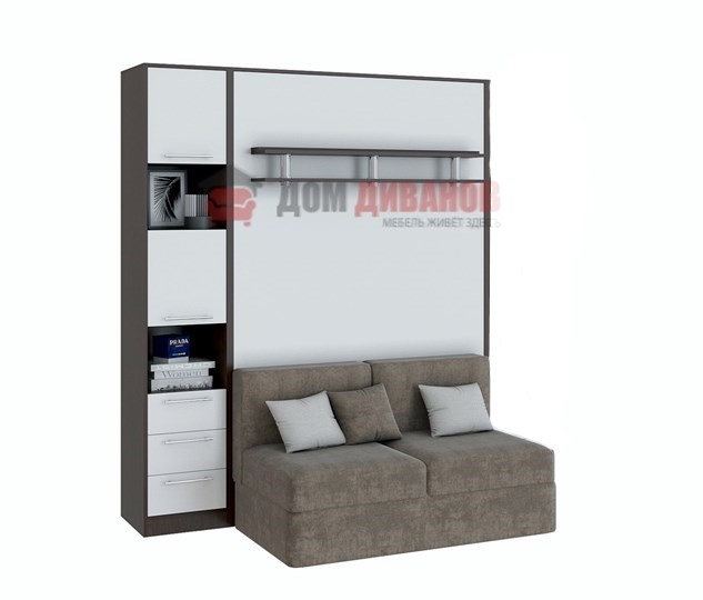 Кровать-шкаф с диваном Бела 1, с полкой ножкой с 1 пеналом, 1600х2000, венге/белый в Сарапуле - изображение 1