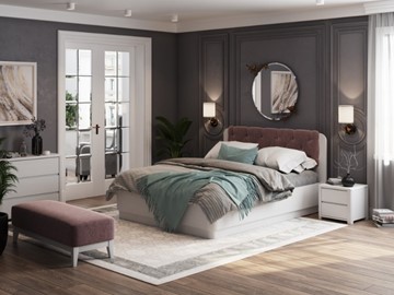 Кровать с подъемным механизмом Wood Home 1 200х200, Белая эмаль (сосна) с брашированием/Бентлей Нежно-лиловый в Сарапуле