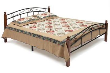 Кровать с основанием AT-8077 дерево гевея/металл, 160*200 см (middle bed), красный дуб/черный в Сарапуле