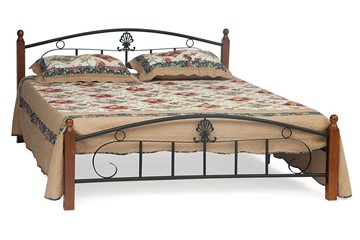 Кровать с основанием РУМБА (AT-203)/ RUMBA дерево гевея/металл, 160*200 см (Queen bed), красный дуб/черный в Сарапуле