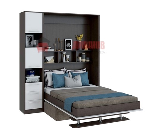 Кровать-шкаф с диваном Бела 1, с полкой ножкой с 1 пеналом, 1600х2000, венге/белый в Сарапуле - изображение