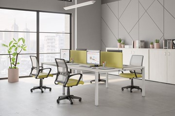 Комплект офисной мебели Юнитекс Комфорт КФ (белый премиум) на белом металокаркасе в Глазове