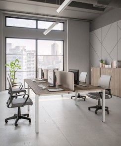 Офисный набор мебели Комфорт КФ (дуб шамони темный) на белом металокаркасе в Ижевске