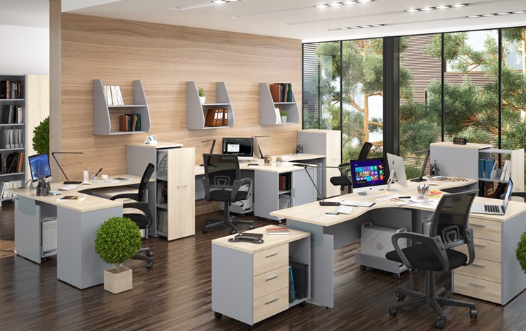 Комплект офисной мебели OFFIX-NEW для 4 сотрудников с двумя шкафами в Глазове - изображение 1