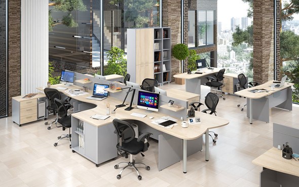 Комплект офисной мебели OFFIX-NEW для 4 сотрудников с двумя шкафами в Глазове - изображение