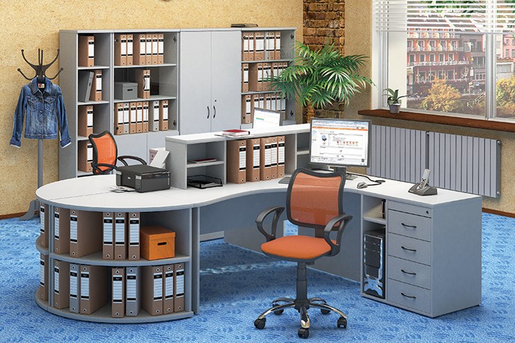 Офисный набор мебели Moно-Люкс для 2 сотрудников с большим шкафом и тумбами в Глазове - изображение