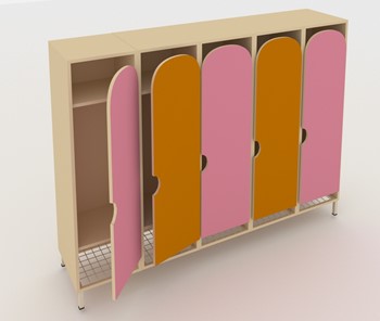 Распашной детский шкаф ШГС5 Беж +Оранжевый + Розовый в Сарапуле
