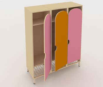 Распашной детский шкаф ШГС3 Беж + Розовый + Оранжевый в Глазове