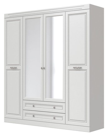 Шкаф четырехдверный в спальню Олимп ШР-4 (Белый) 2 зеркала в Сарапуле - изображение