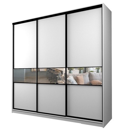 Шкаф MAX МШ-27-6-24-333, Профиль Черный/Цвет Белый/с зеркальной вставкой с рисунком в Сарапуле - изображение