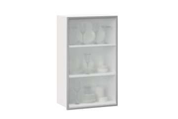 Кухонный высокий шкаф 600, Шервуд, со стеклом левый, ЛД 281.451.000.126, белый/серый в Сарапуле
