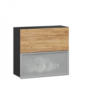 Кухонный шкаф 800 горизонтальный, Шервуд, ЛД 281.981.000.049, со стеклом, черный/дуб золотой в Сарапуле