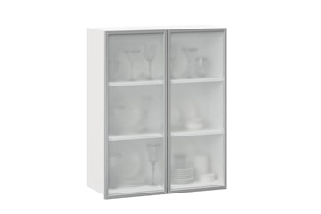 Кухонный высокий шкаф 800, Шервуд, со стеклом ЛД 281.461.000.129, белый/серый в Сарапуле