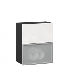 Кухонный шкаф 600 горизонтальный Шервуд, ЛД 281.971.000.086, со стеклом, черный/белый глянец в Сарапуле