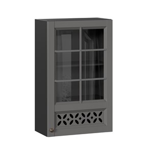 Шкаф кухонный Амели-3 600 высокий со стеклом ЛД 299.450.000.048, Черный/Оникс серый в Сарапуле