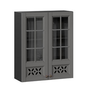 Навесной шкаф Амели-3 800 высокий со стеклом ЛД 299.460.000.052, Черный/Оникс серый в Сарапуле