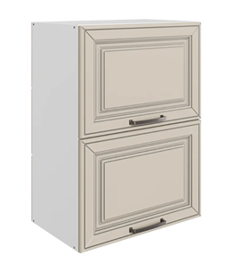 Шкаф на кухню Атланта L500 Н720 (2 дв. гл. гориз.) эмаль (белый/сливки патина платина) в Сарапуле