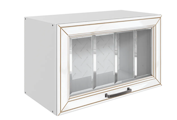 Кухонный навесной шкаф Атланта L600 Н360 (1 дв. рам.) эмаль (белый/белый глянец патина золото) в Ижевске