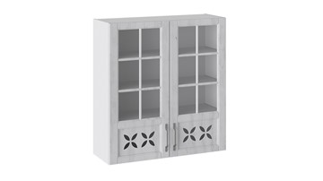Кухонный навесной шкаф Прованс (Белый глянец/Санторини светлый) cо стеклом В_96-90_2ДРДс в Сарапуле