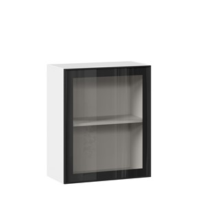 Кухонный навесной шкаф со стеклом 600 Индиго ЛД 298.350.000.105, Белый/Чёрный в Глазове