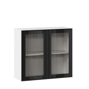 Кухонный навесной шкаф со стеклом 800 Индиго ЛД 298.360.000.023, Белый/Чёрный в Сарапуле