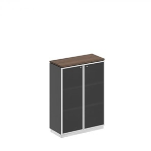 Шкаф для документов средний со стеклянными дверьми в рамке Bravo, дуб гладстоун/антрацит премиум (90х40х124,6) в Глазове
