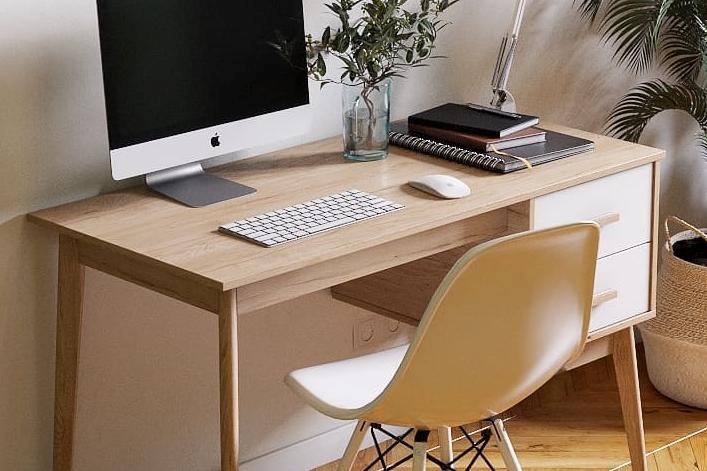 Офисный стол Калгари, с тумбой, Дуб натуральный светлый / Белый матовый в Глазове - изображение 2