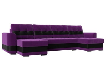 П-образный диван Честер, Фиолетовый/черный (вельвет/экокожа) в Сарапуле