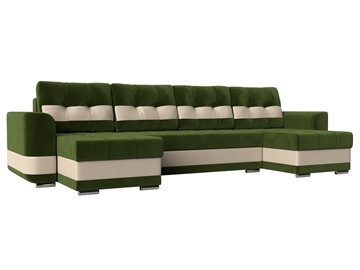 П-образный диван Честер, Зеленый/бежевый (вельвет/экокожа) в Сарапуле