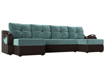 П-образный диван Меркурий П, Бирюзовый\Коричневый (Велюр\Экокожа) в Ижевске