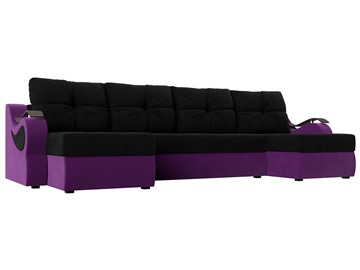 П-образный диван Меркурий П, Черный/фиолетовый (вельвет) в Сарапуле