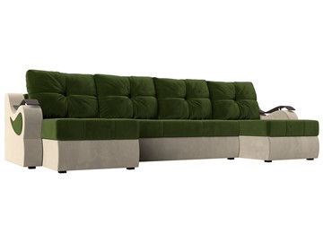 П-образный диван Меркурий П, Зеленый/бежевый (вельвет) в Сарапуле